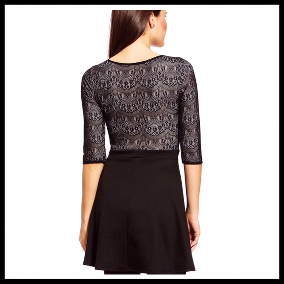 BLACK A-LINE LACE KNIT SHIFT SKATER BABYDOLL 80S RETRO MINI DRESS - Picture 4 of 8